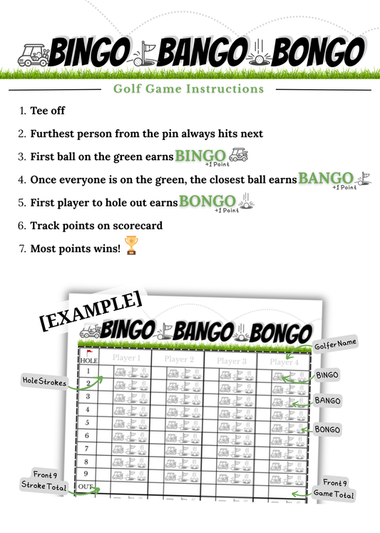 Bingo Bango Bongo Golf Scorecards