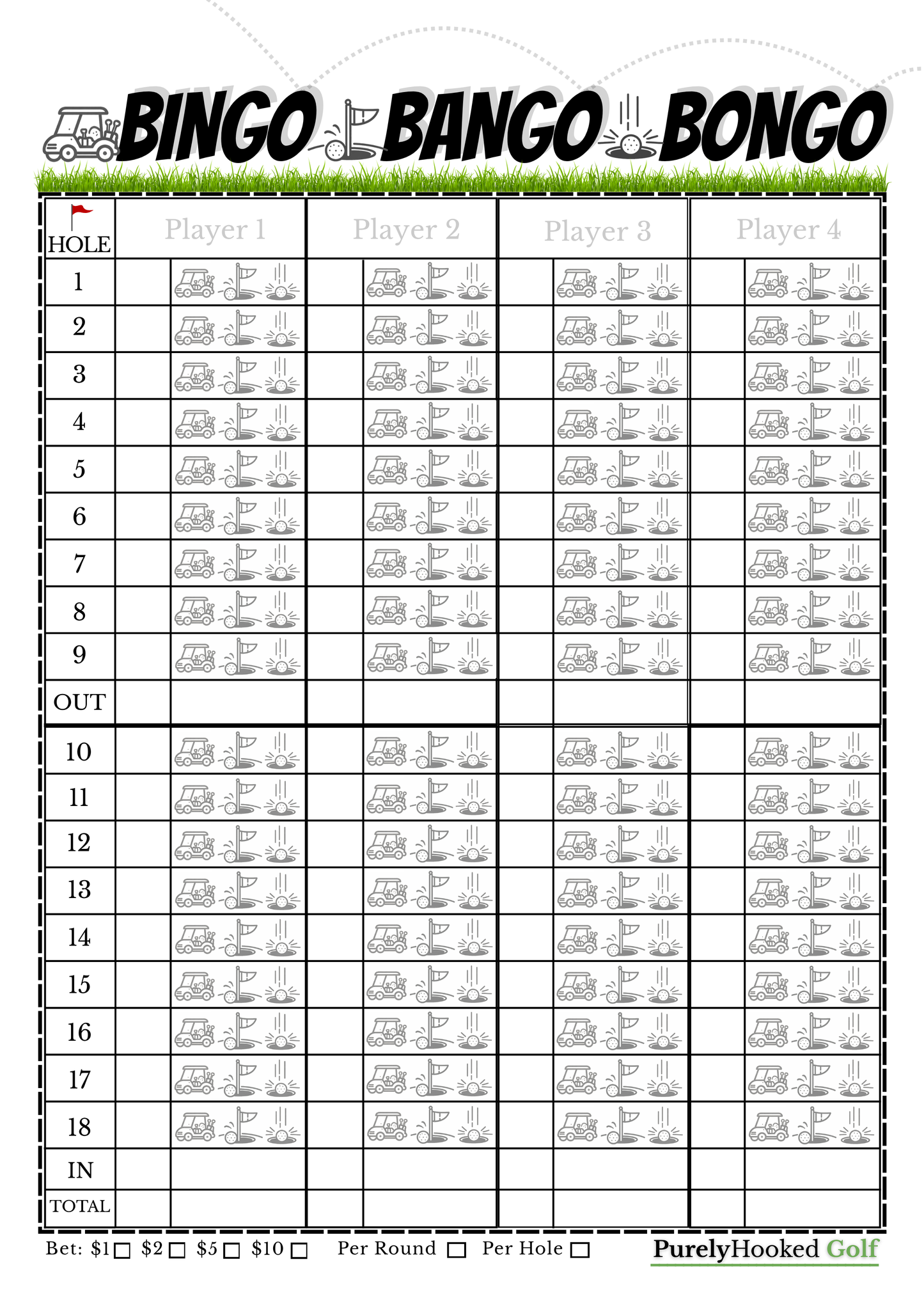 Bingo Bango Bongo Golf Scorecards
