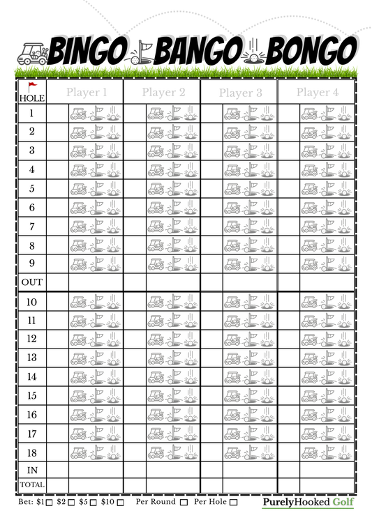 Bingo Bango Bongo Golf Scorecards