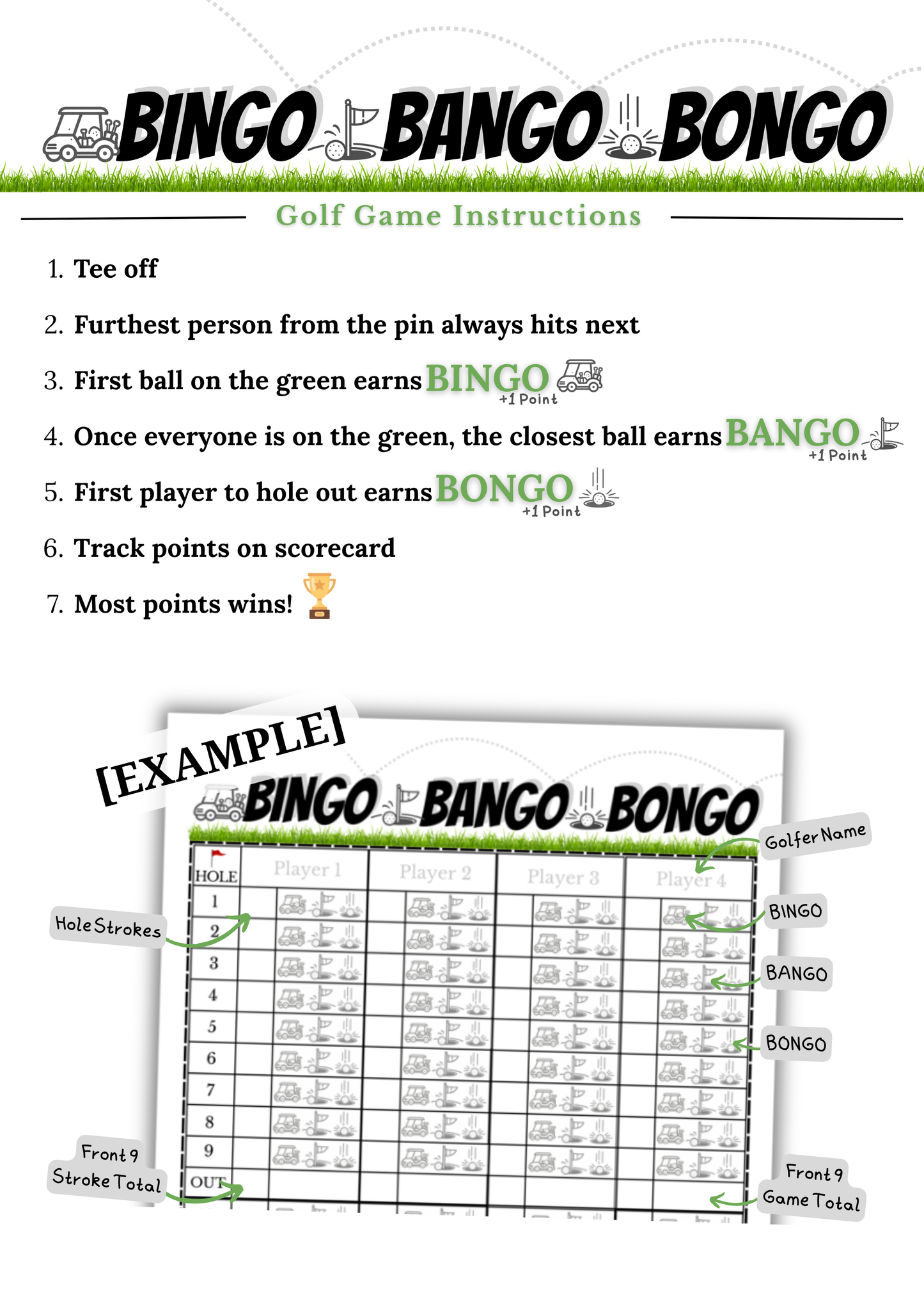 Bingo Bango Bongo Golf Scorecards